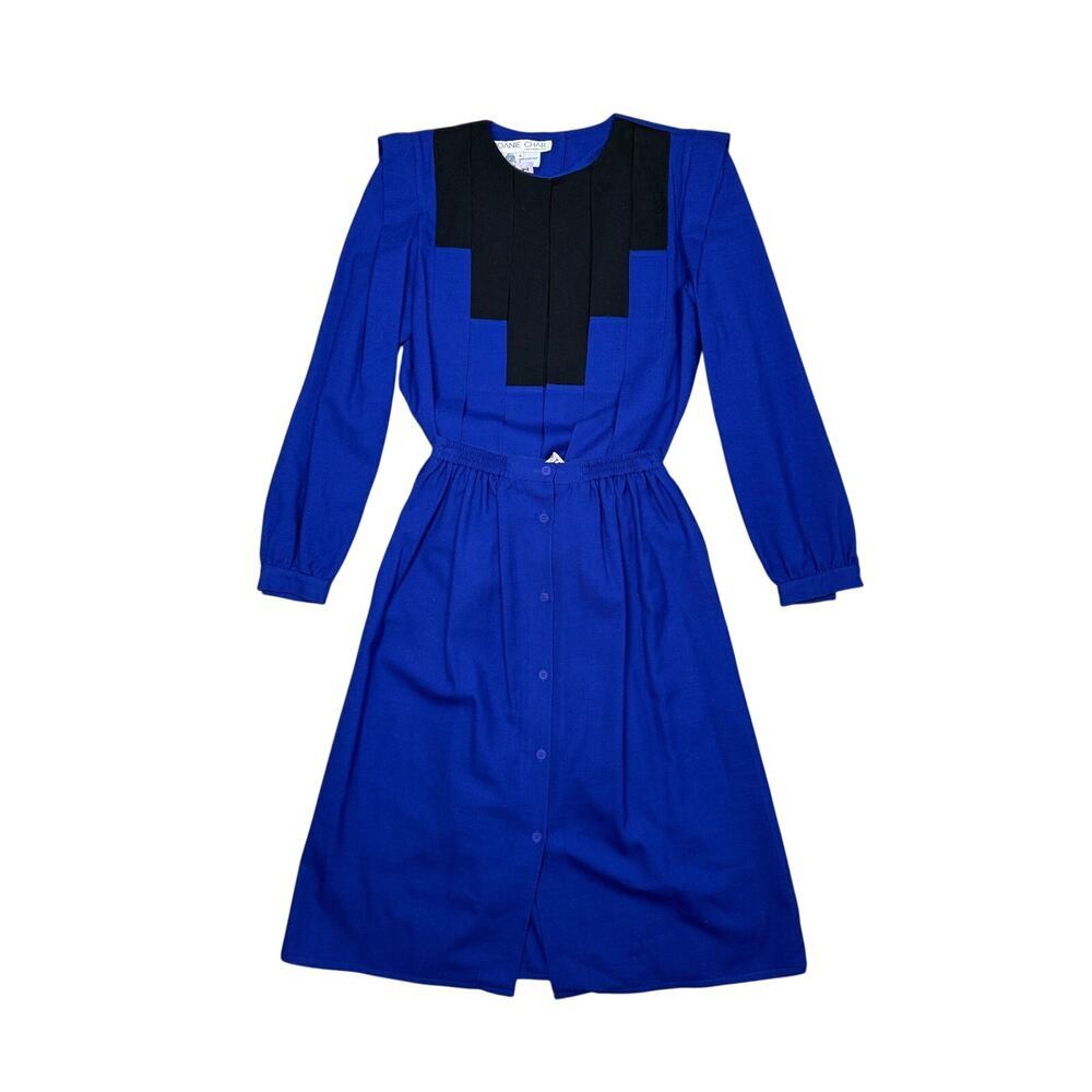 Joanie Char Vintage 80s Pleated 100% Wool 3 Piece Skirt Set Indigo Blue Small